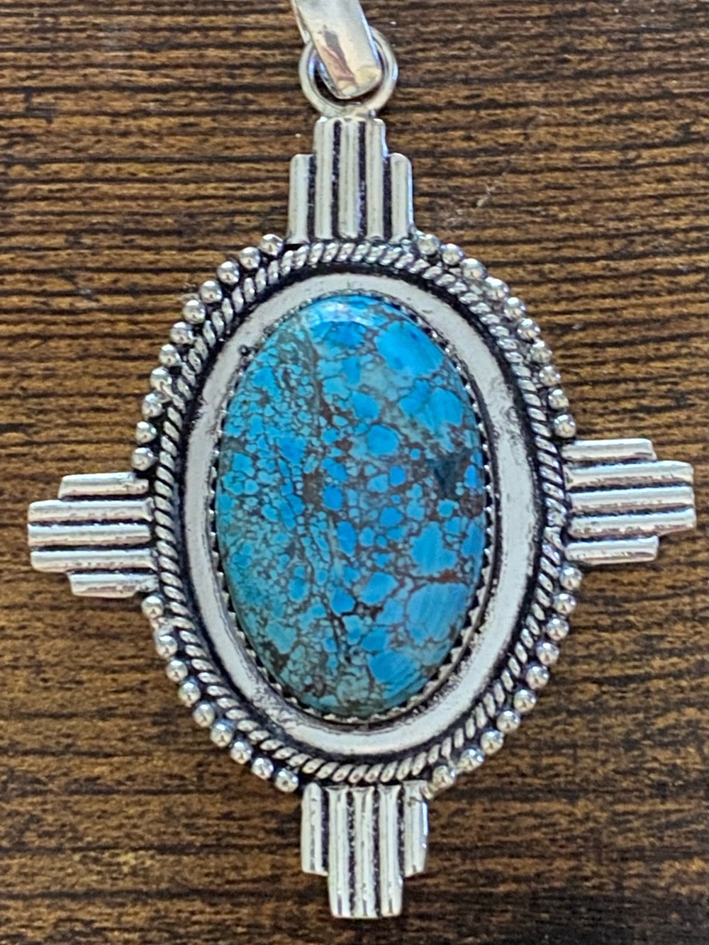 Turquoise Oval Stone Sterling Silver Pendant (3’x2’)
